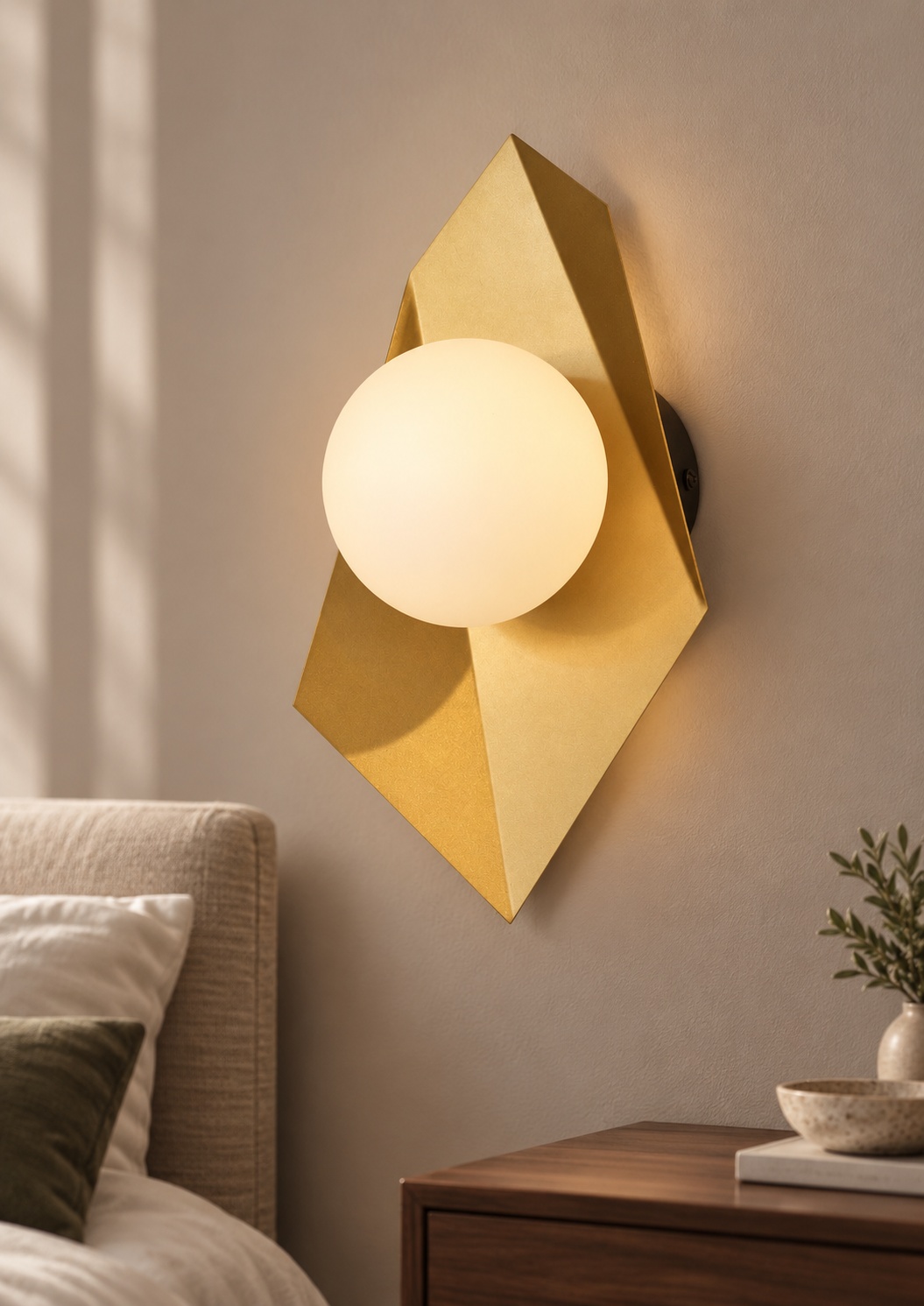 Applique murale géométrique dorée à globe opalin - vue 2