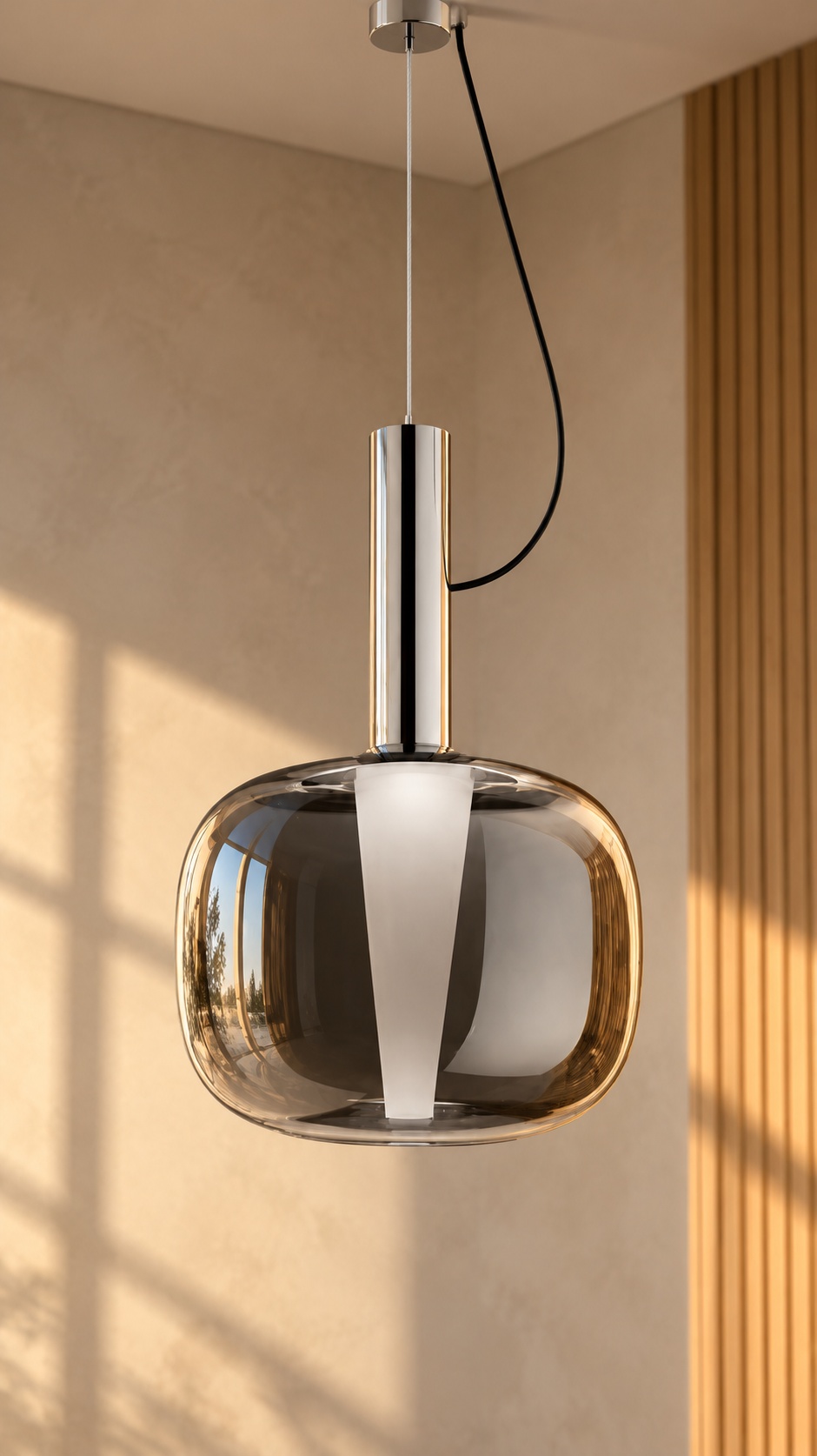 Suspension en verre fumé miroir et finition chromée - vue 4