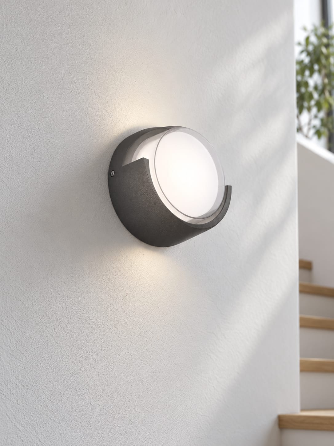 Applique ronde anthracite à diffuseur opalin - vue 2