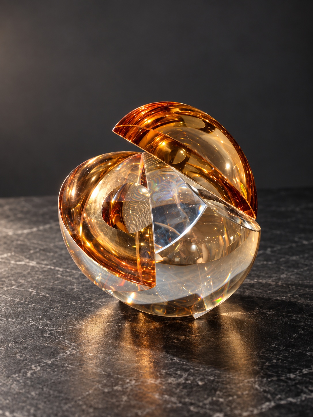 Sculpture décorative sphérique transparente et ambrée - vue 5
