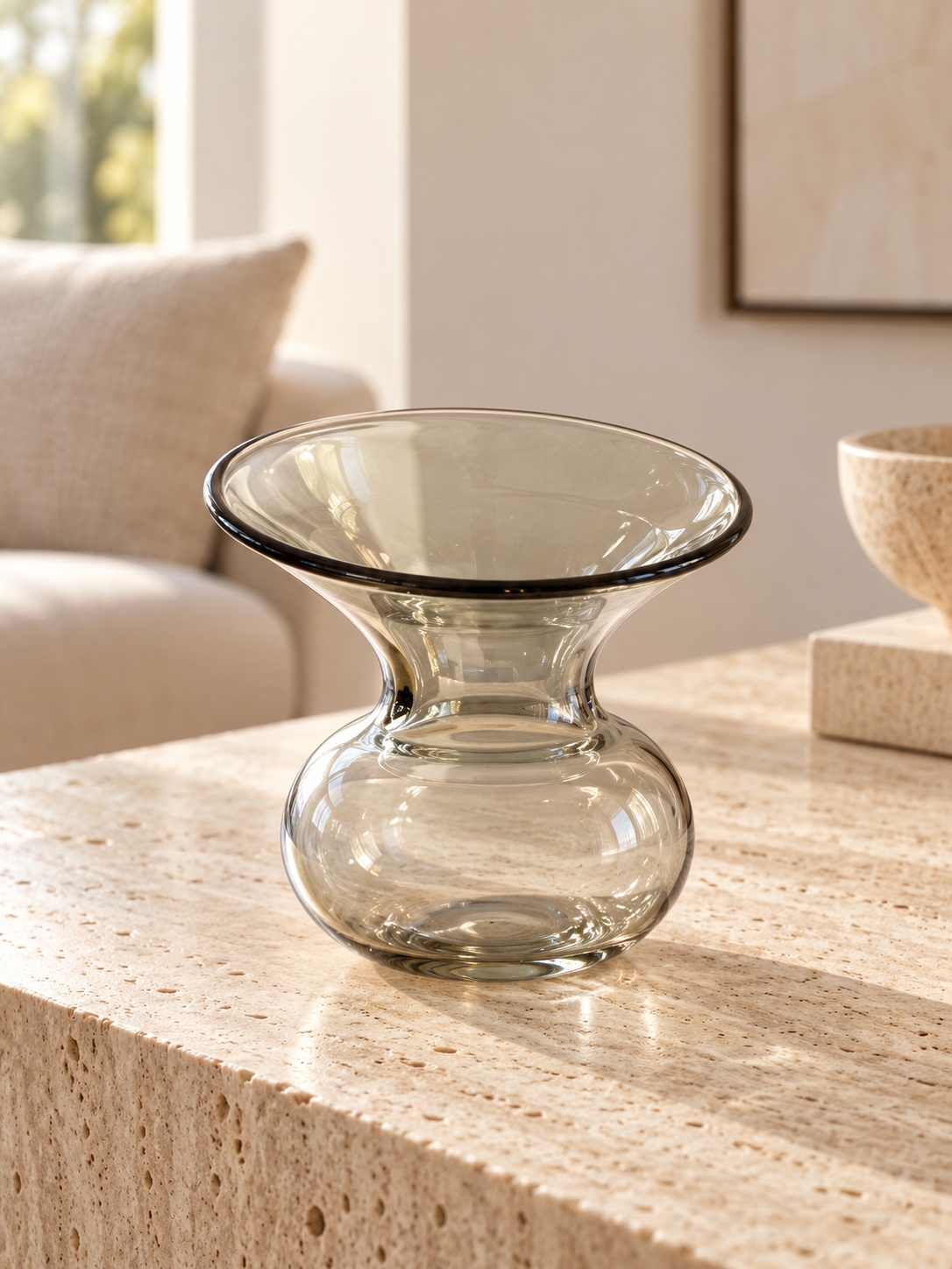 Petit vase sculptural en verre gris fumé - vue 3