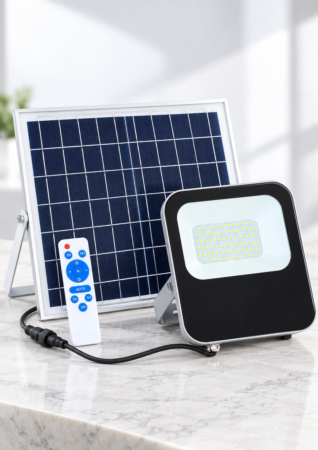 Projecteur LED solaire avec panneau séparé et télécommande - vue 4