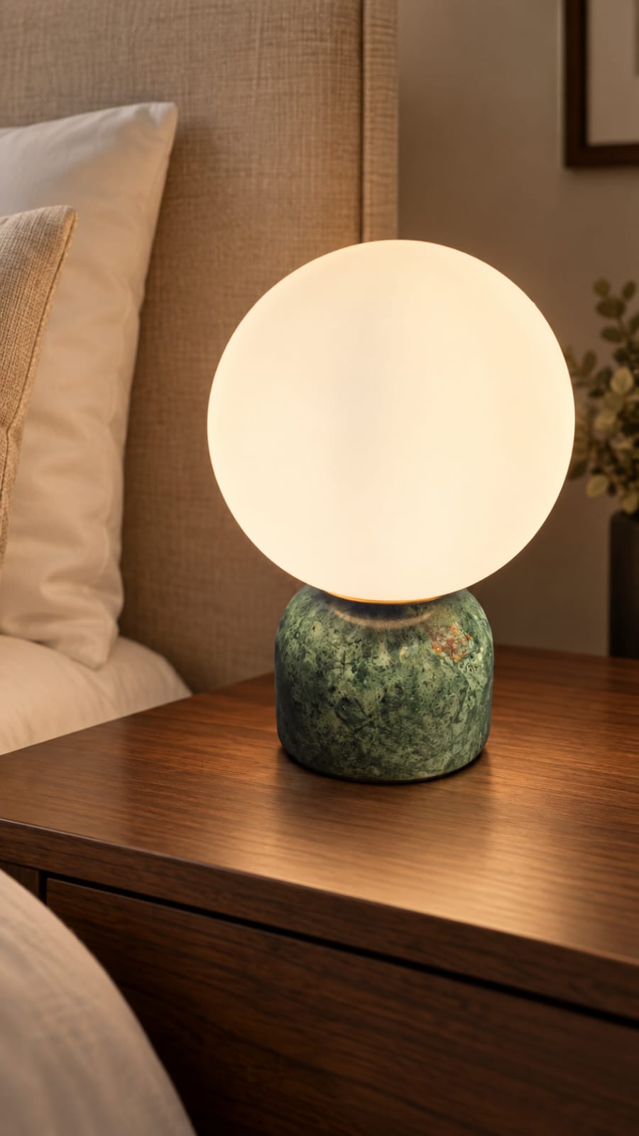 Lampe à poser globe opalin et pied vert marbré - vue 6