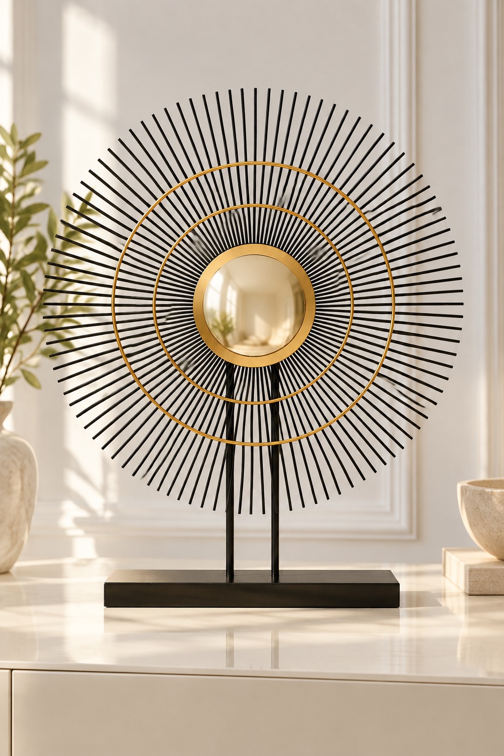 Sculpture décorative Soleil noir et doré sur socle - vue 4