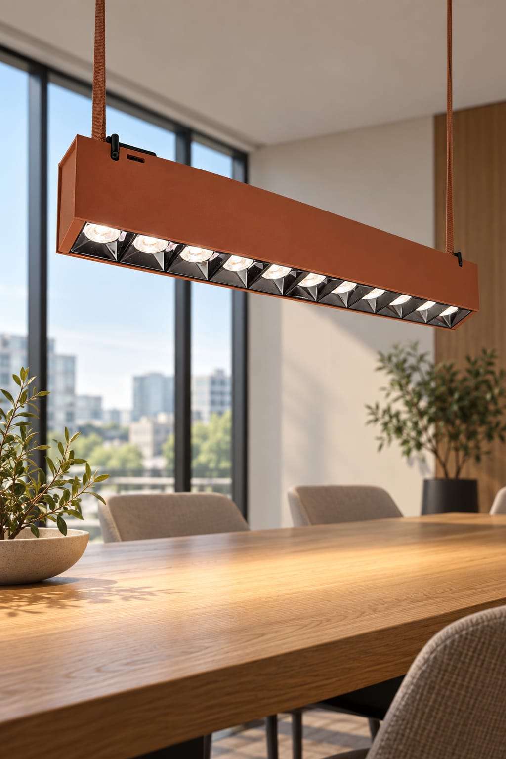 Suspension linéaire terracotta à optiques multiples - vue 5