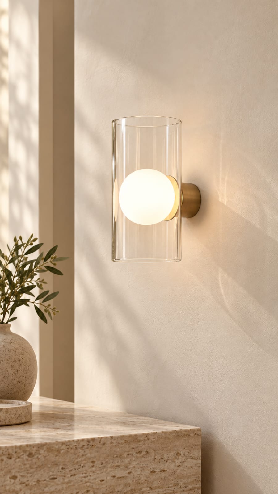 Applique globe opalin et cylindre transparent - vue 3