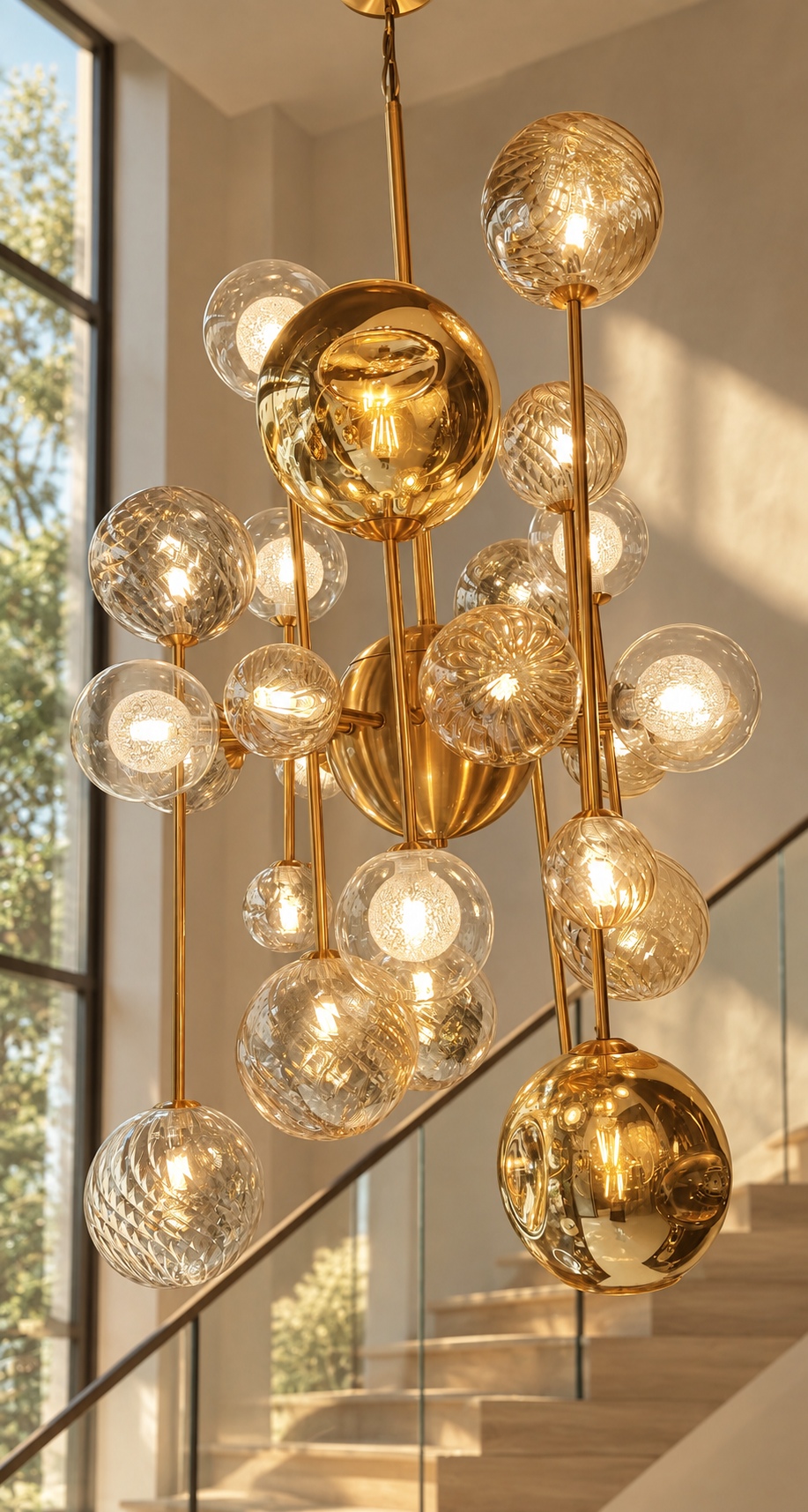 Lustre cascade doré à globes de verre - vue 3