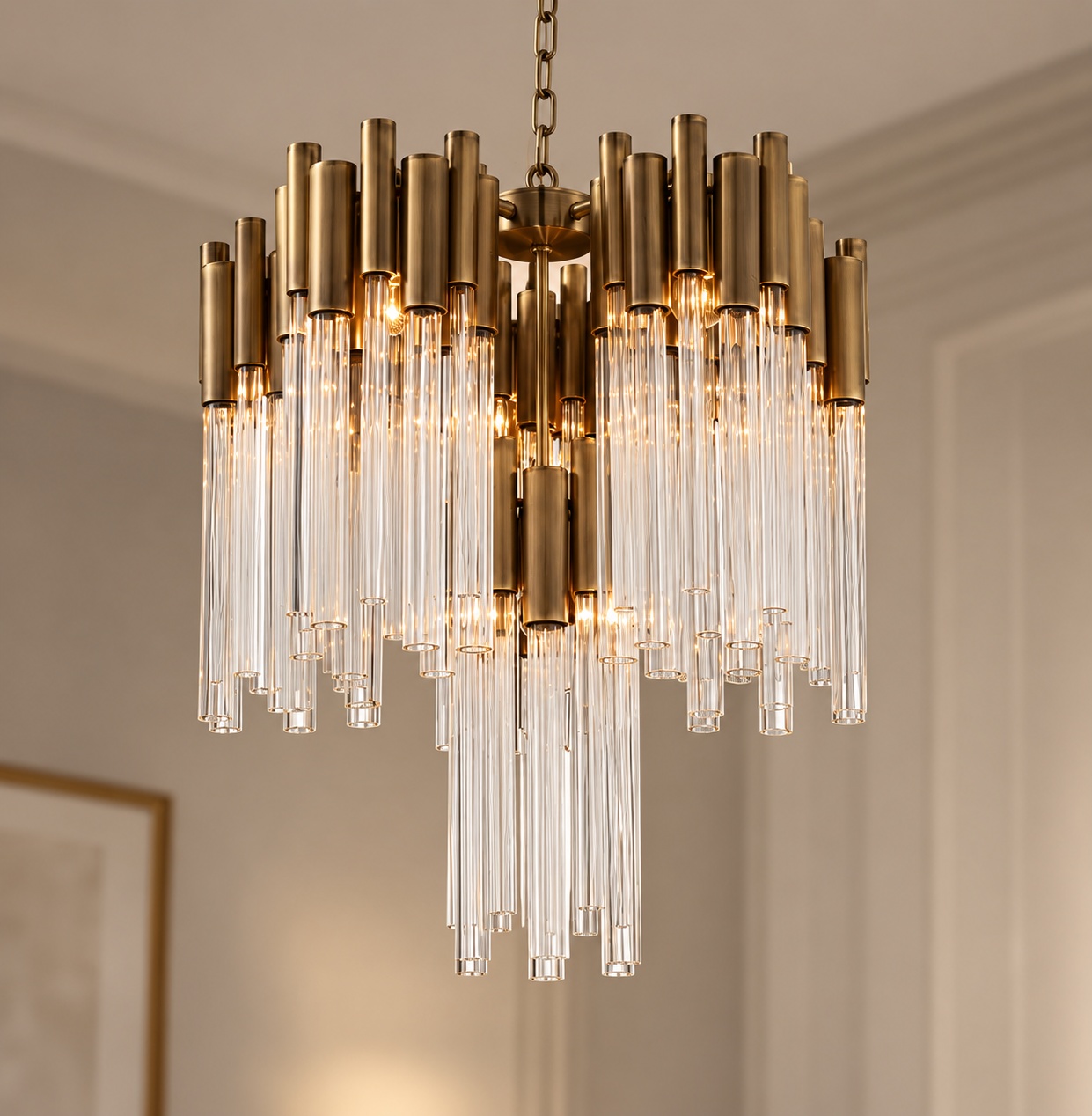 Lustre cascade en verre, finition bronze - vue 3