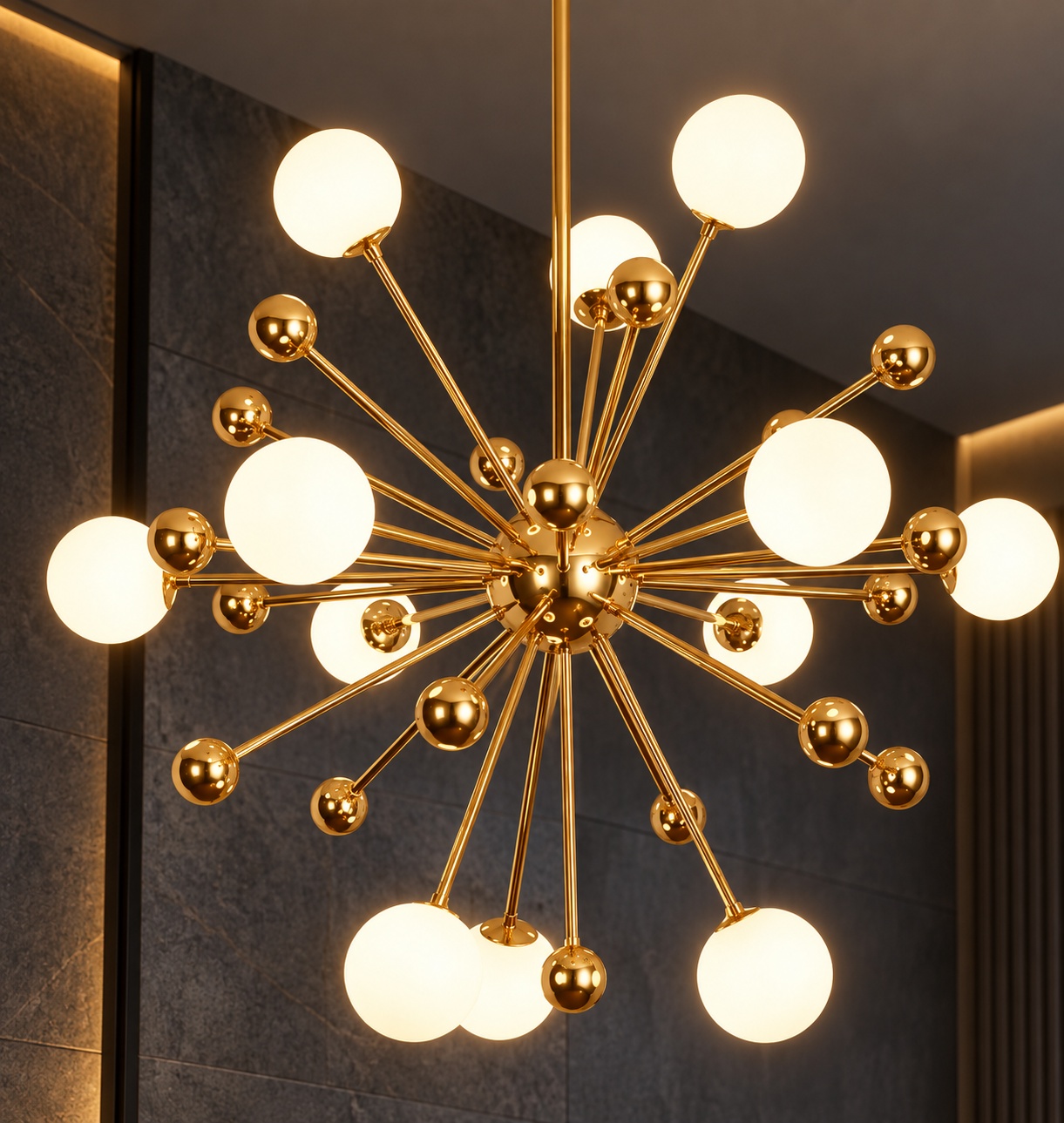 Lustre Sputnik doré à globes blancs - vue 5