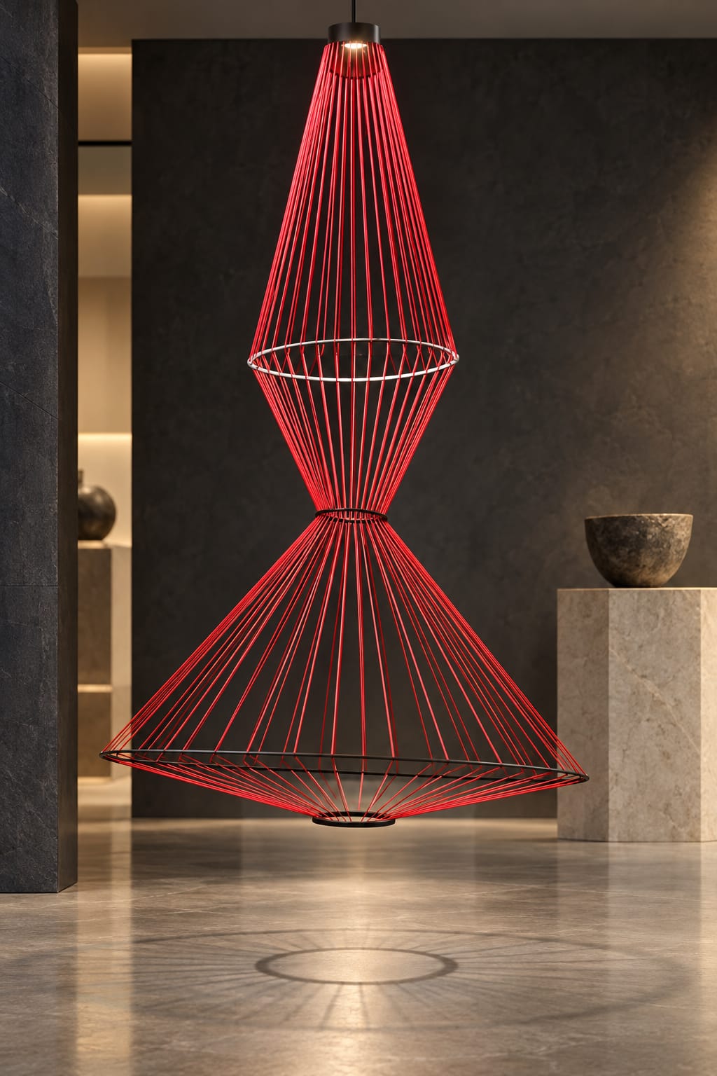 Suspension sculpturale à fils rouges - vue 5