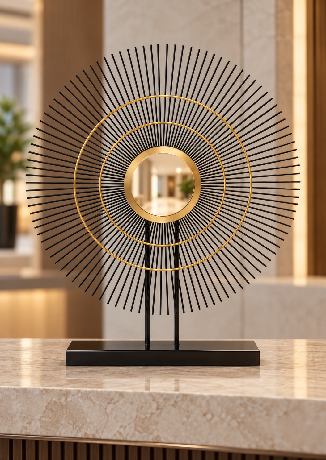 Sculpture décorative Soleil noir et doré sur socle - vue 5
