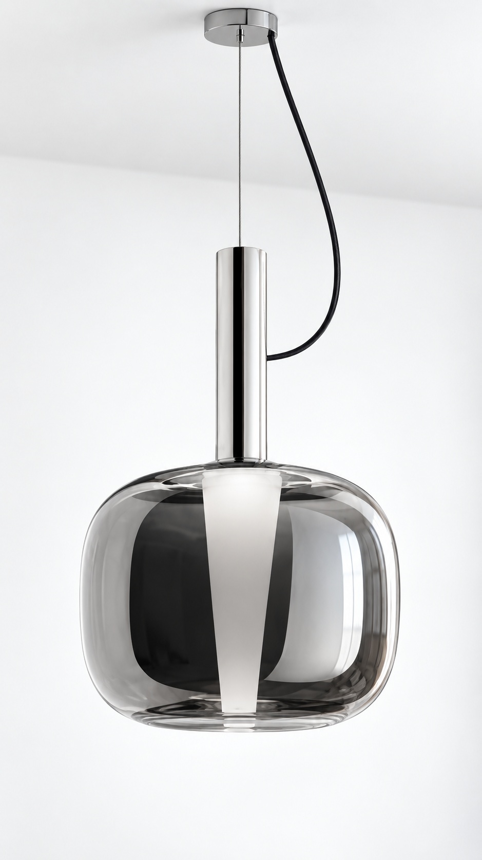 Suspension en verre fumé miroir et finition chromée - vue 3
