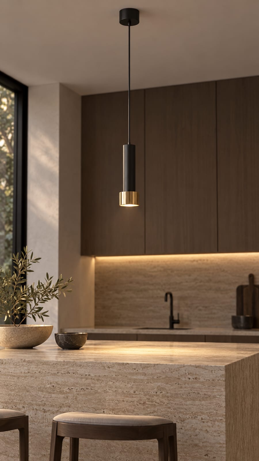 Suspension cylindrique noire et dorée - vue 3