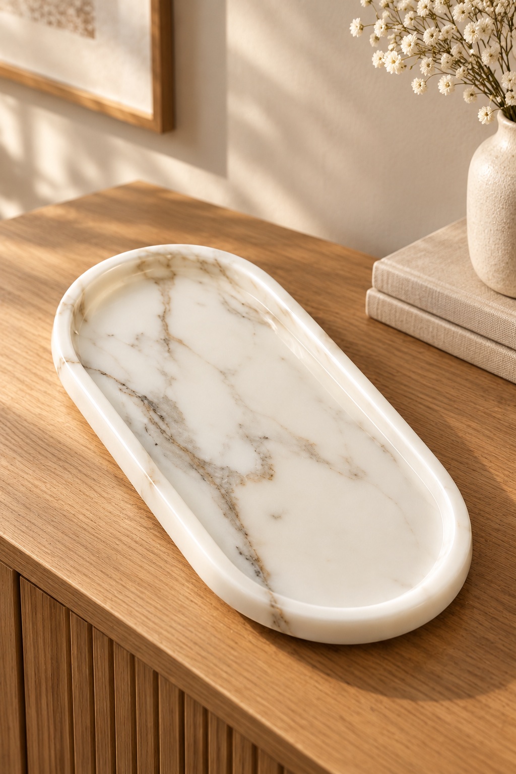 Plateau ovale blanc effet marbre - vue 5