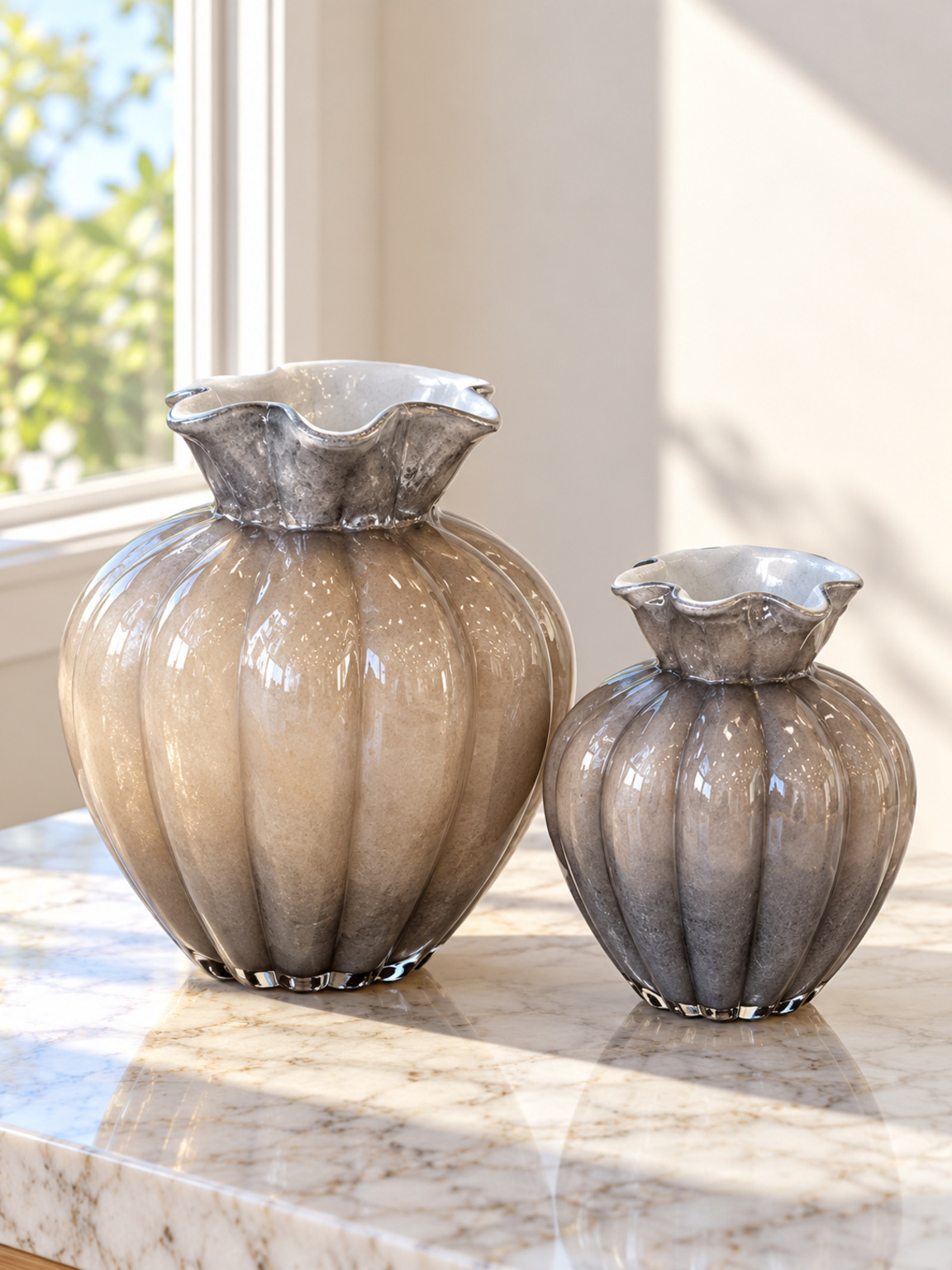 Grand vase côtelé taupe - vue 3