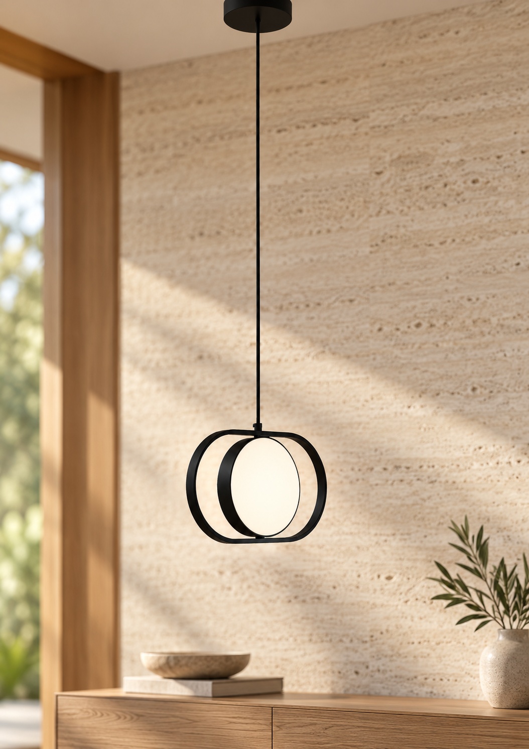 Suspension noire à cadre arrondi et diffuseur circulaire - vue 4