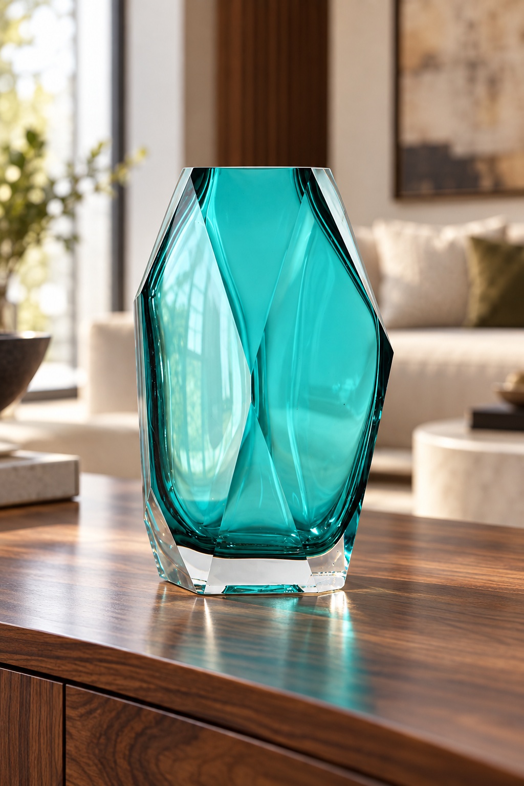 Vase haut facetté turquoise - vue 3