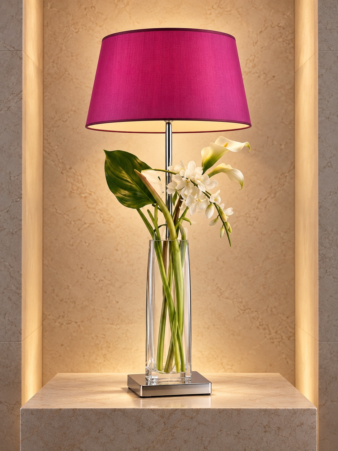 Lampe à poser florale fuchsia - vue 2