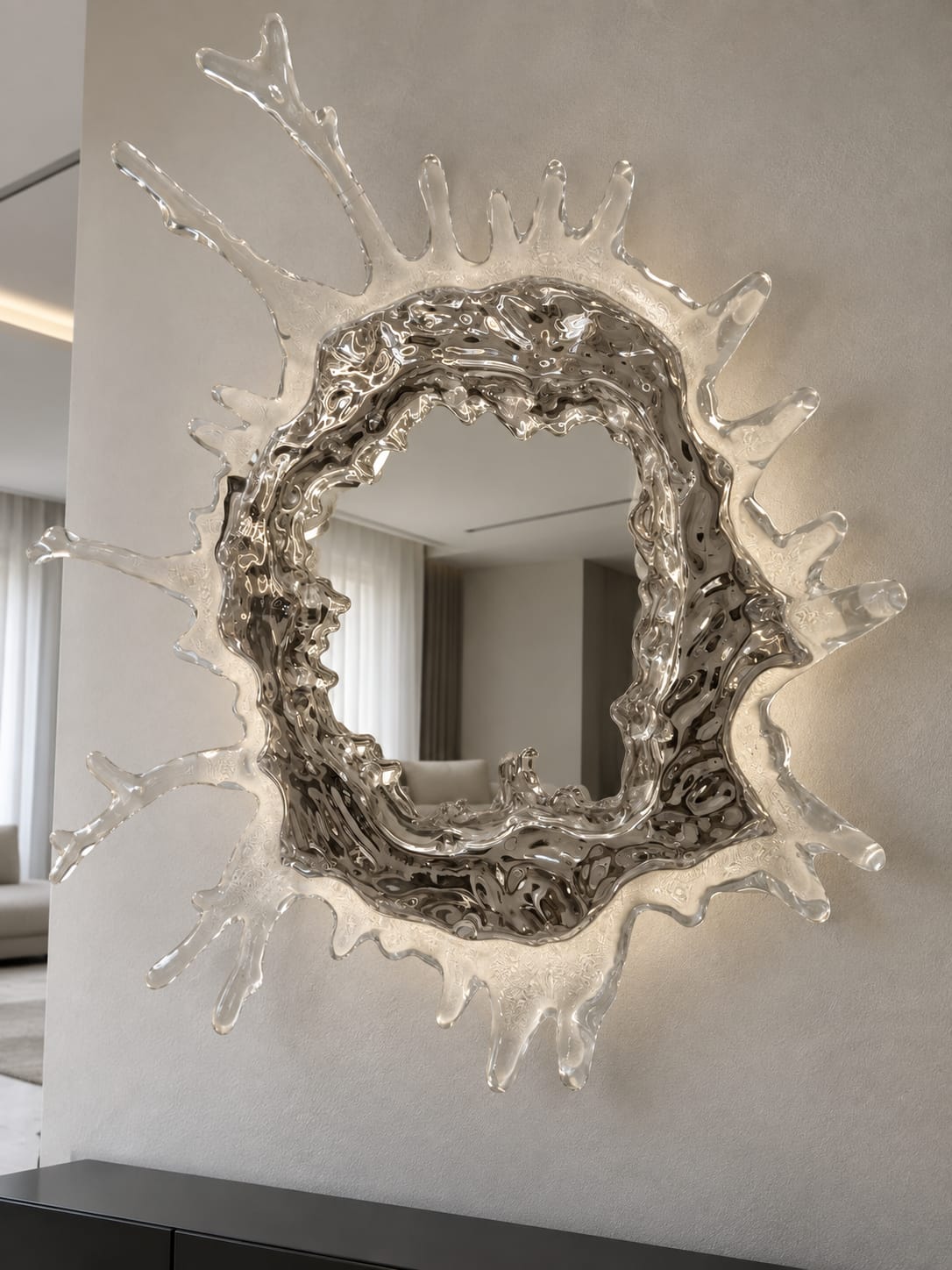 Miroir Mural Design "Éclat d'Eau" avec Éclairage LED Intégré - vue 6