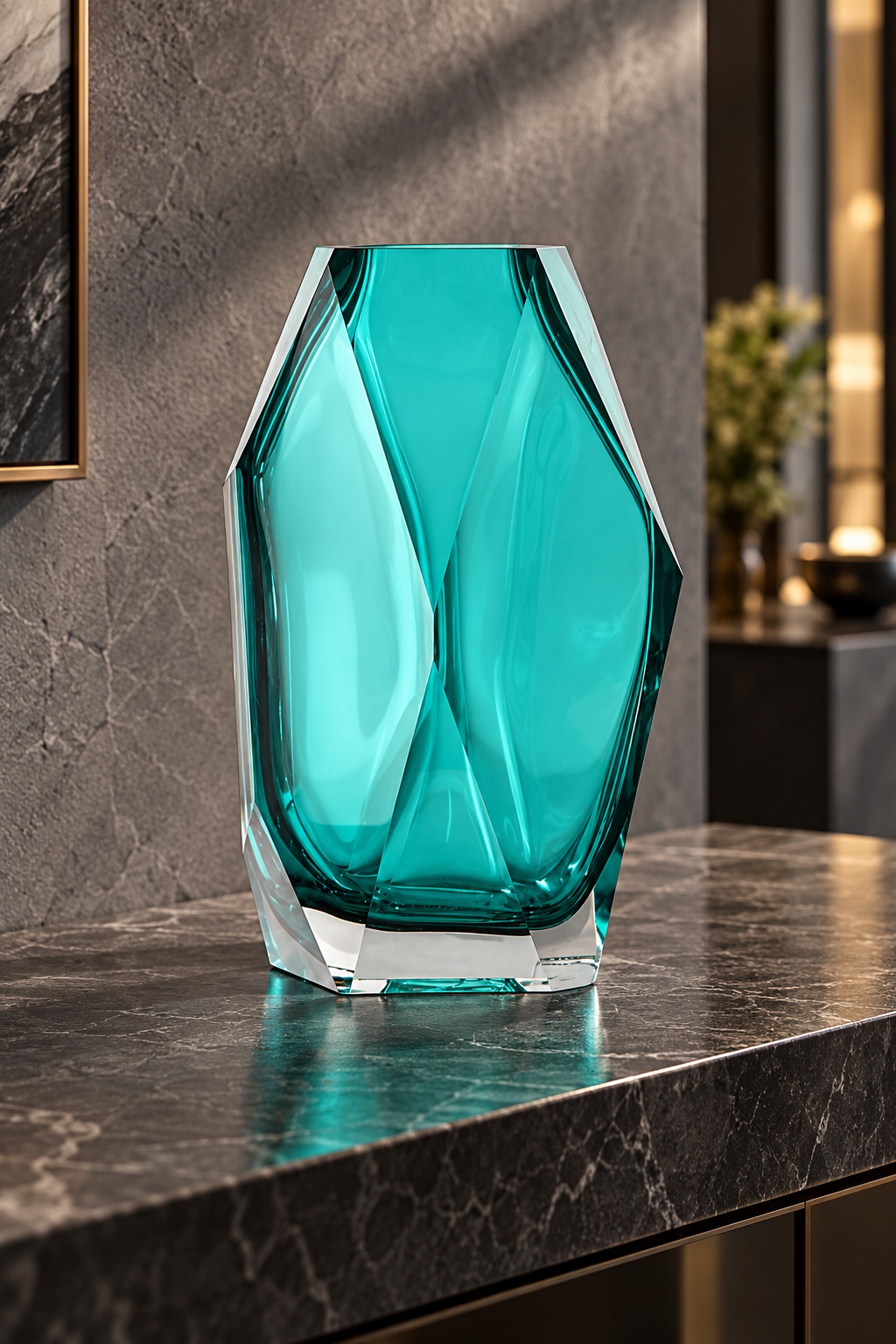 Vase haut facetté turquoise - vue 5