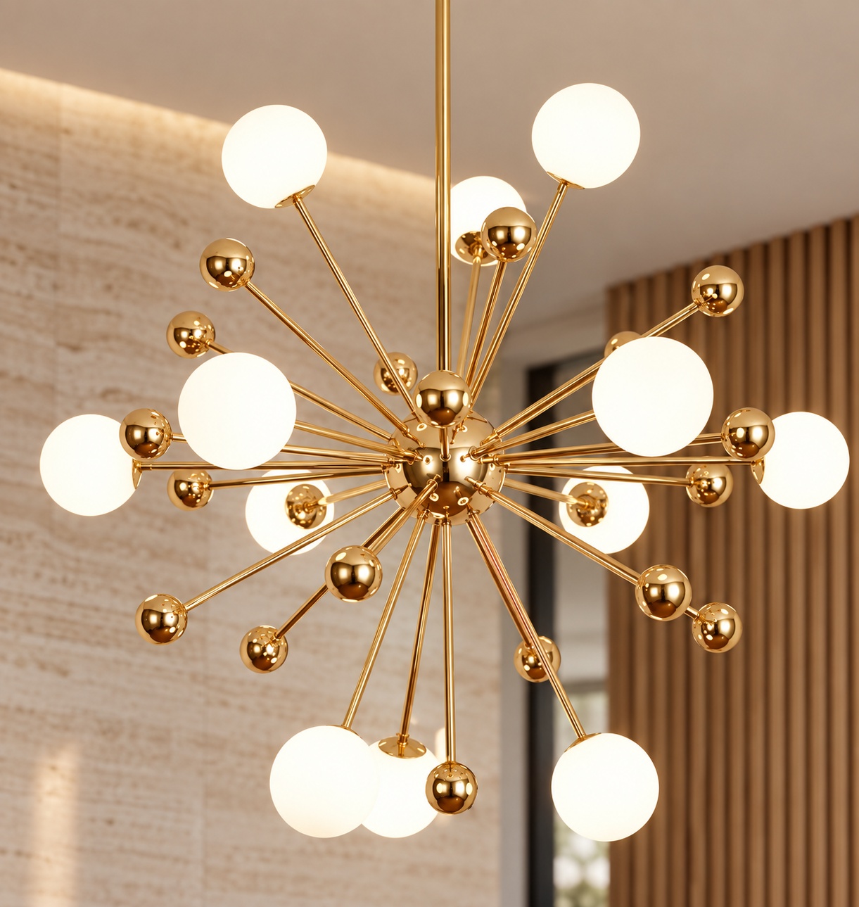 Lustre Sputnik doré à globes blancs - vue 3