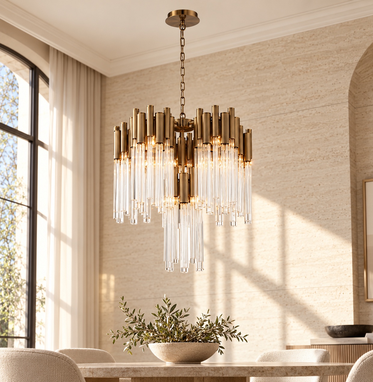 Lustre cascade en verre, finition bronze - vue 5