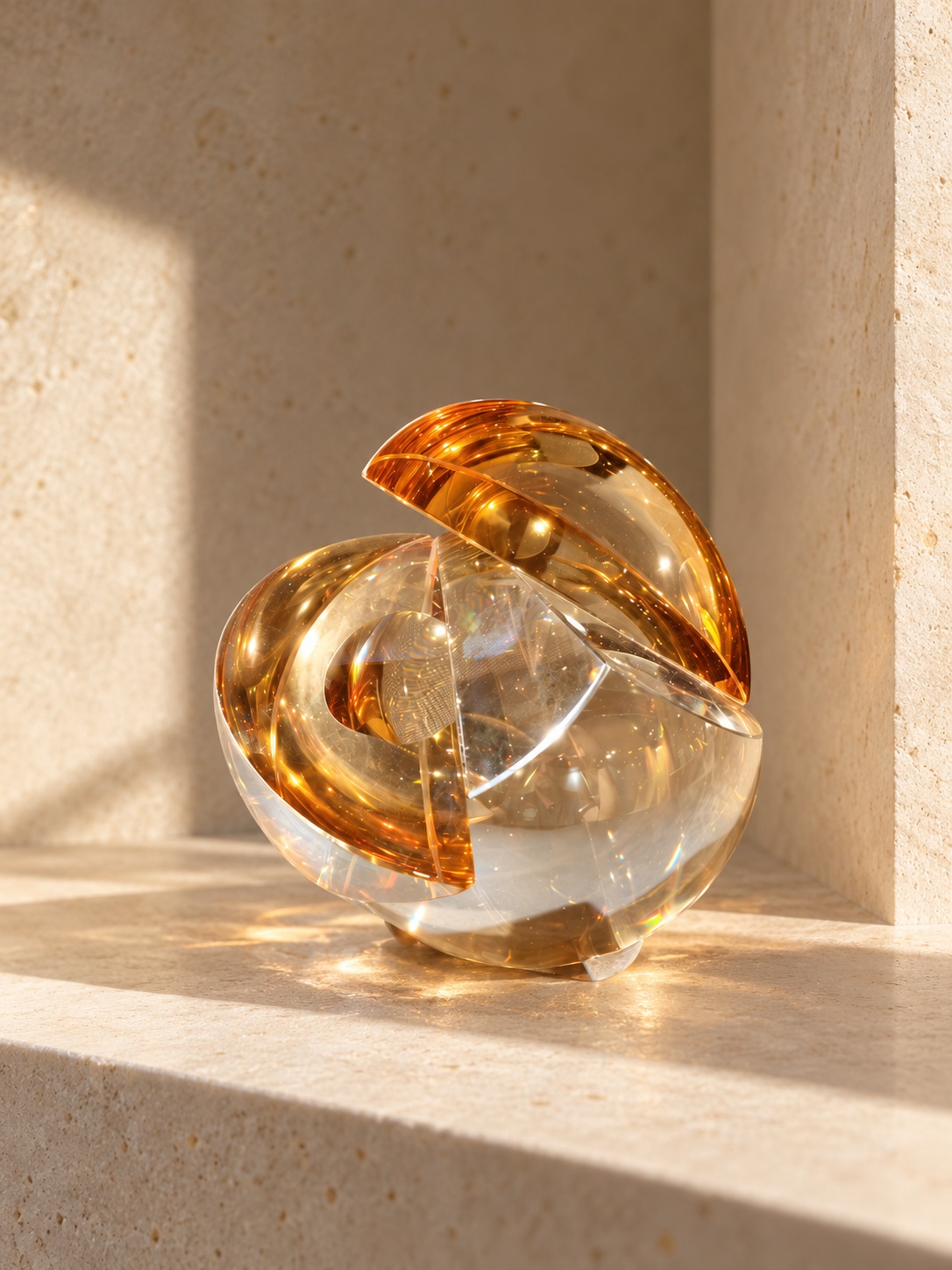 Sculpture décorative sphérique transparente et ambrée - vue 3