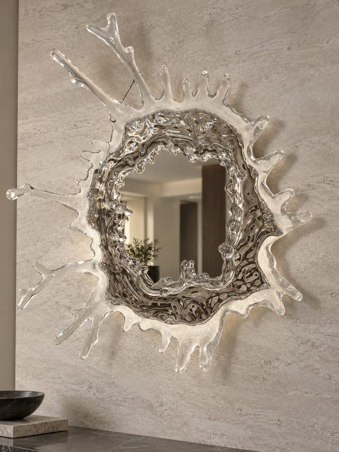 Miroir Mural Design "Éclat d'Eau" avec Éclairage LED Intégré - vue 5