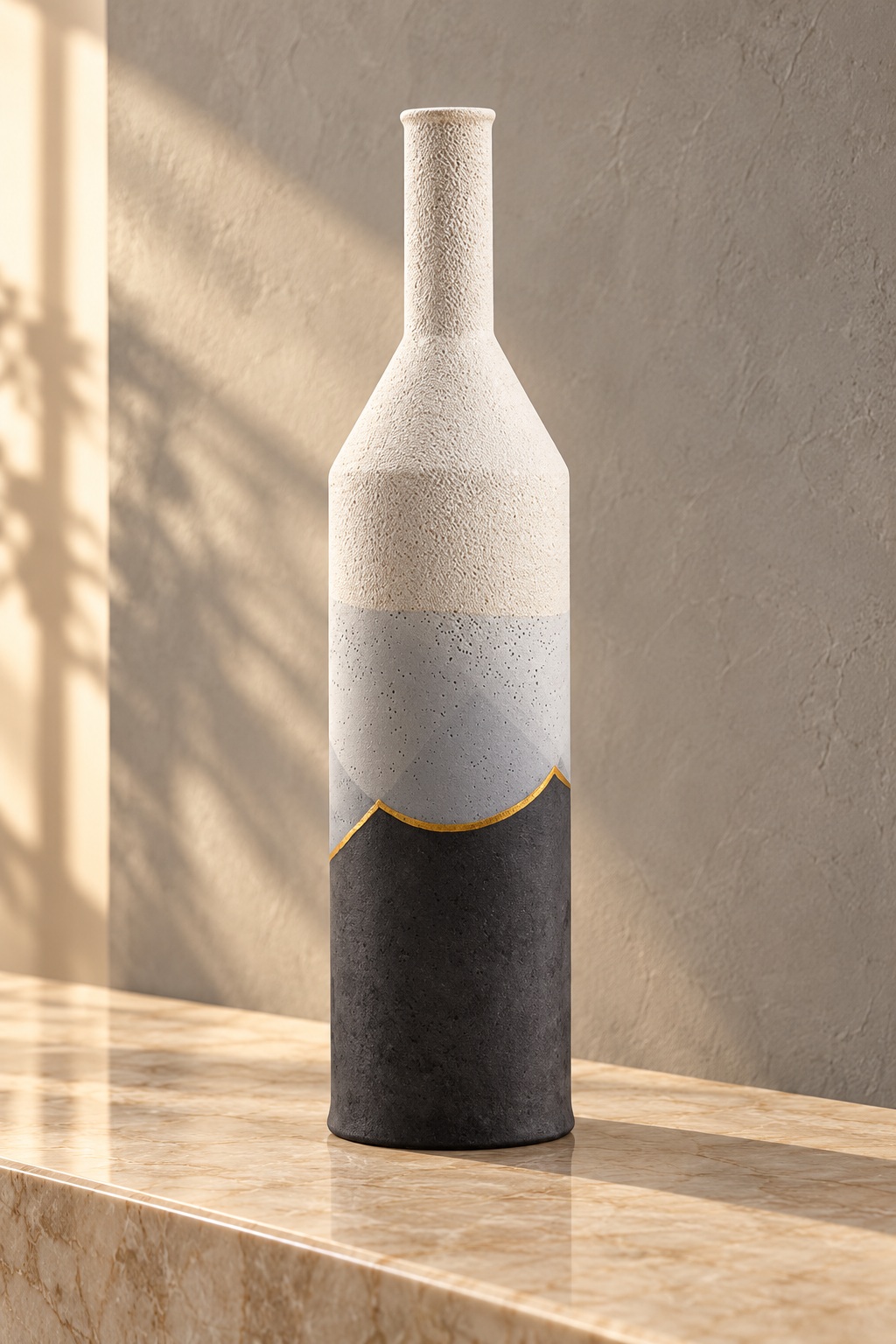 Vase bouteille élancé à liseré doré - vue 2
