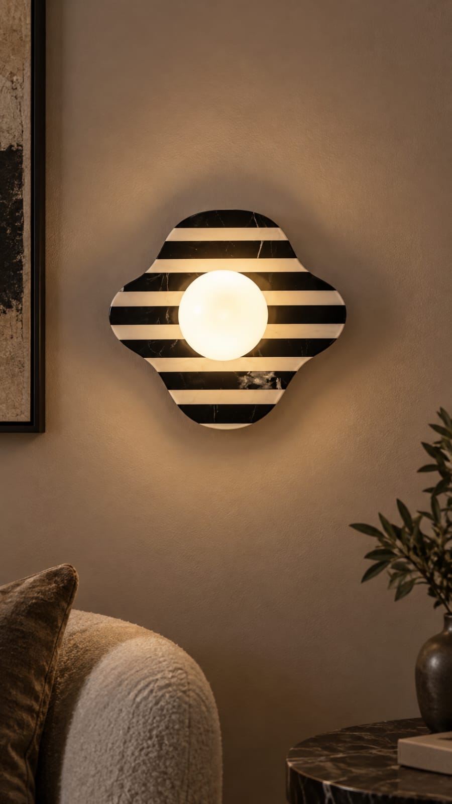 Applique Losange rayé noir et ivoire – 1 globe - vue 3