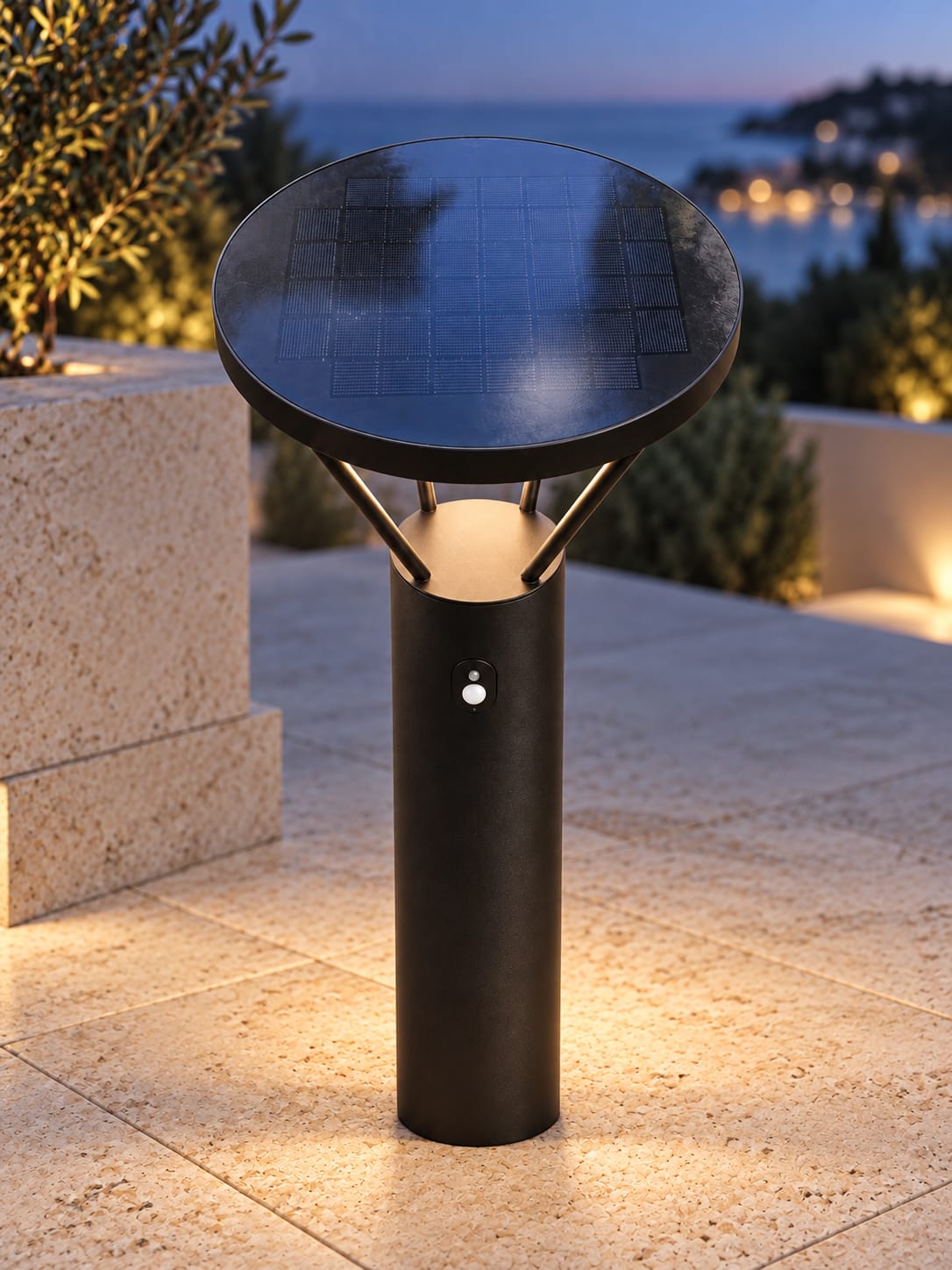 Borne solaire noire à tête circulaire