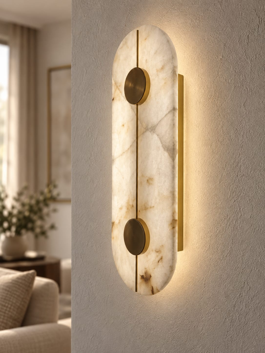 Applique oblongue effet marbre et finition dorée