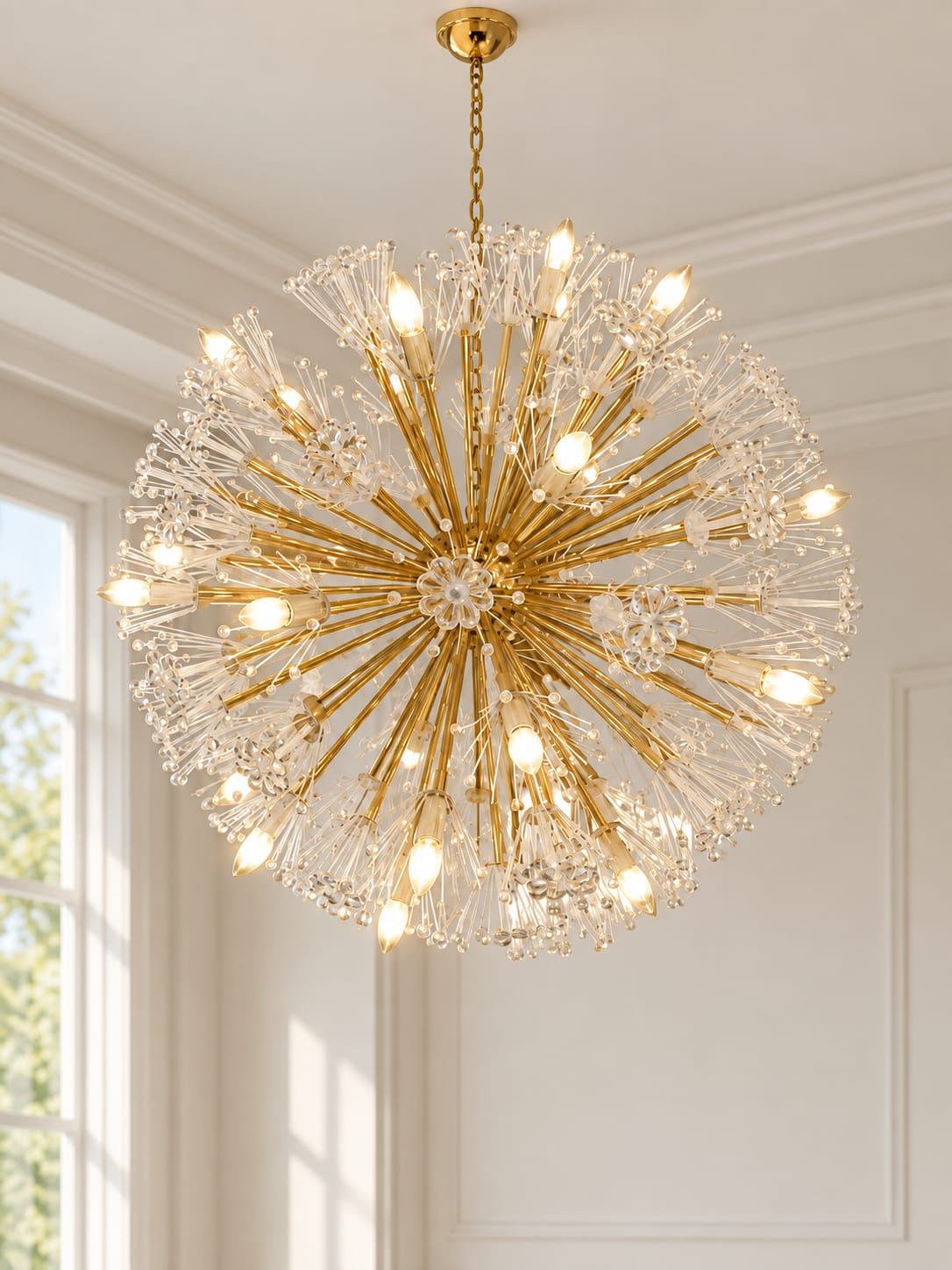 Lustre sphérique doré, style pissenlit