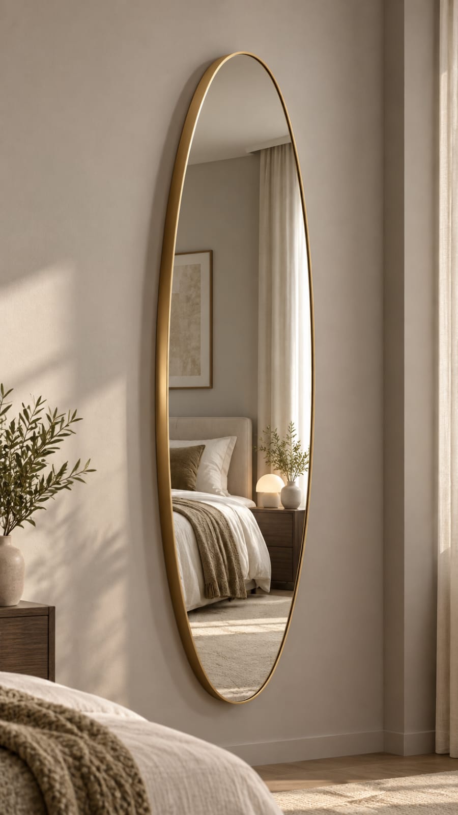Miroir mural ovale doré