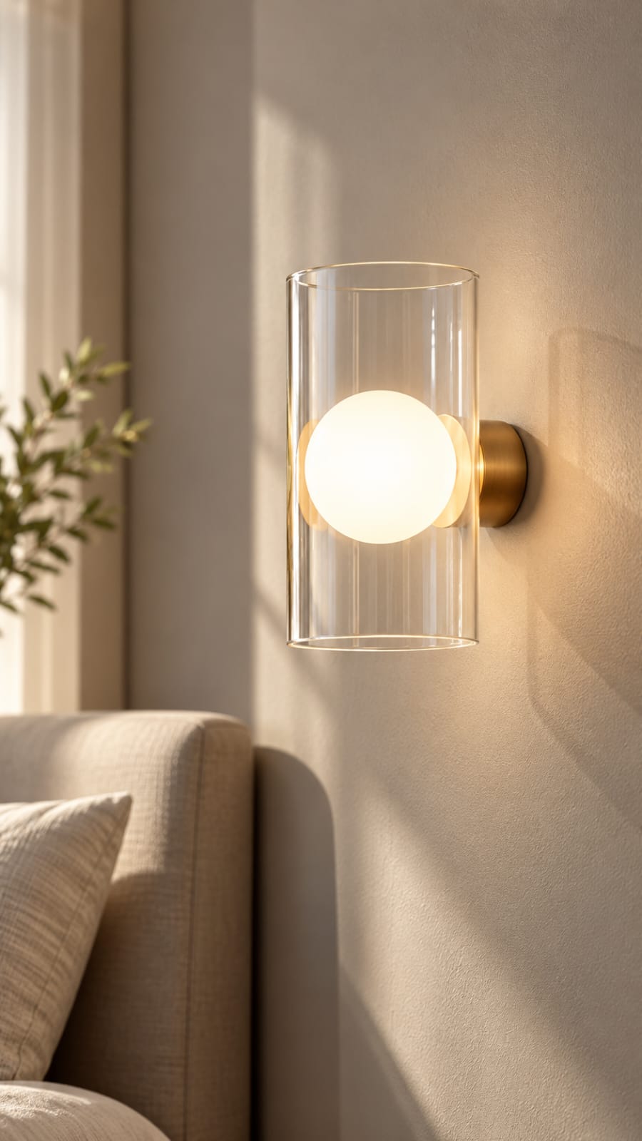 Applique globe opalin et cylindre transparent