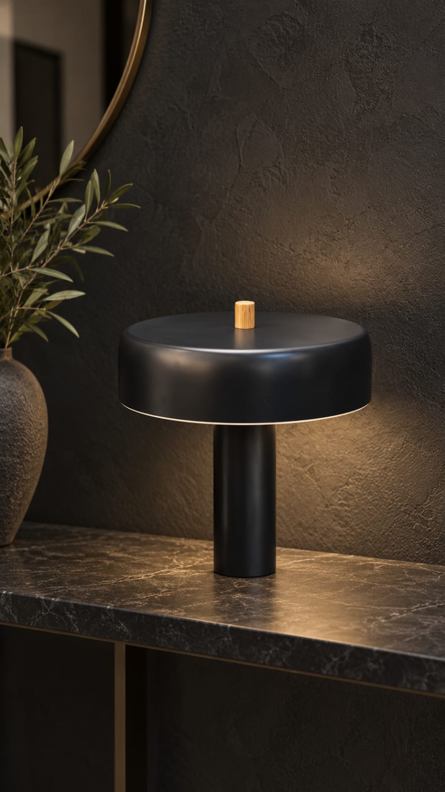 Lampe à poser noire avec détail doré
