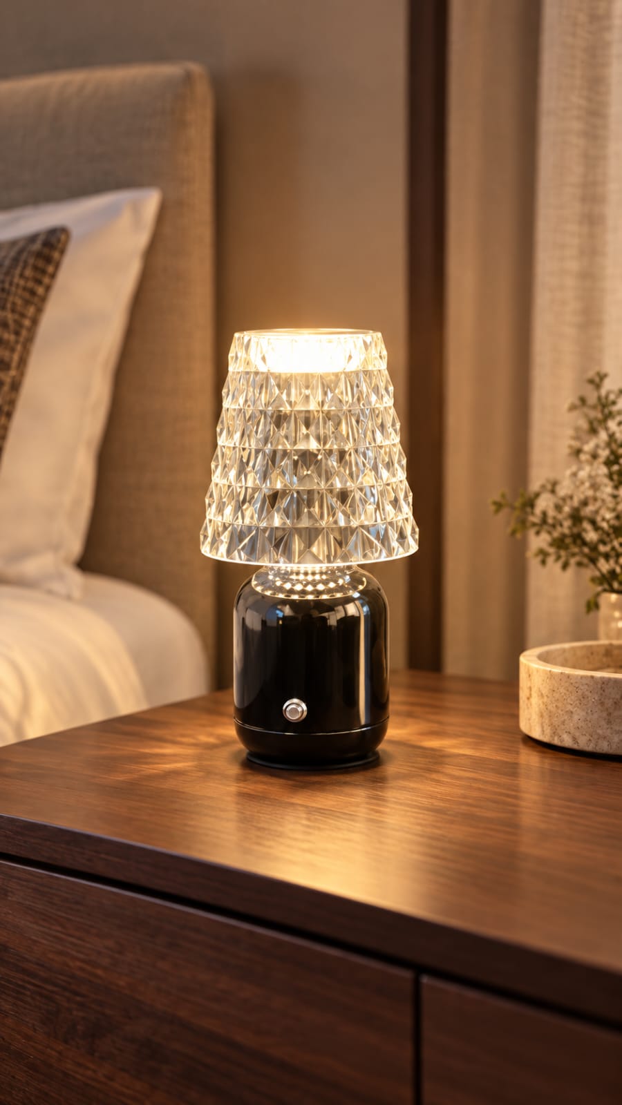 Lampe à poser noire à abat-jour facetté