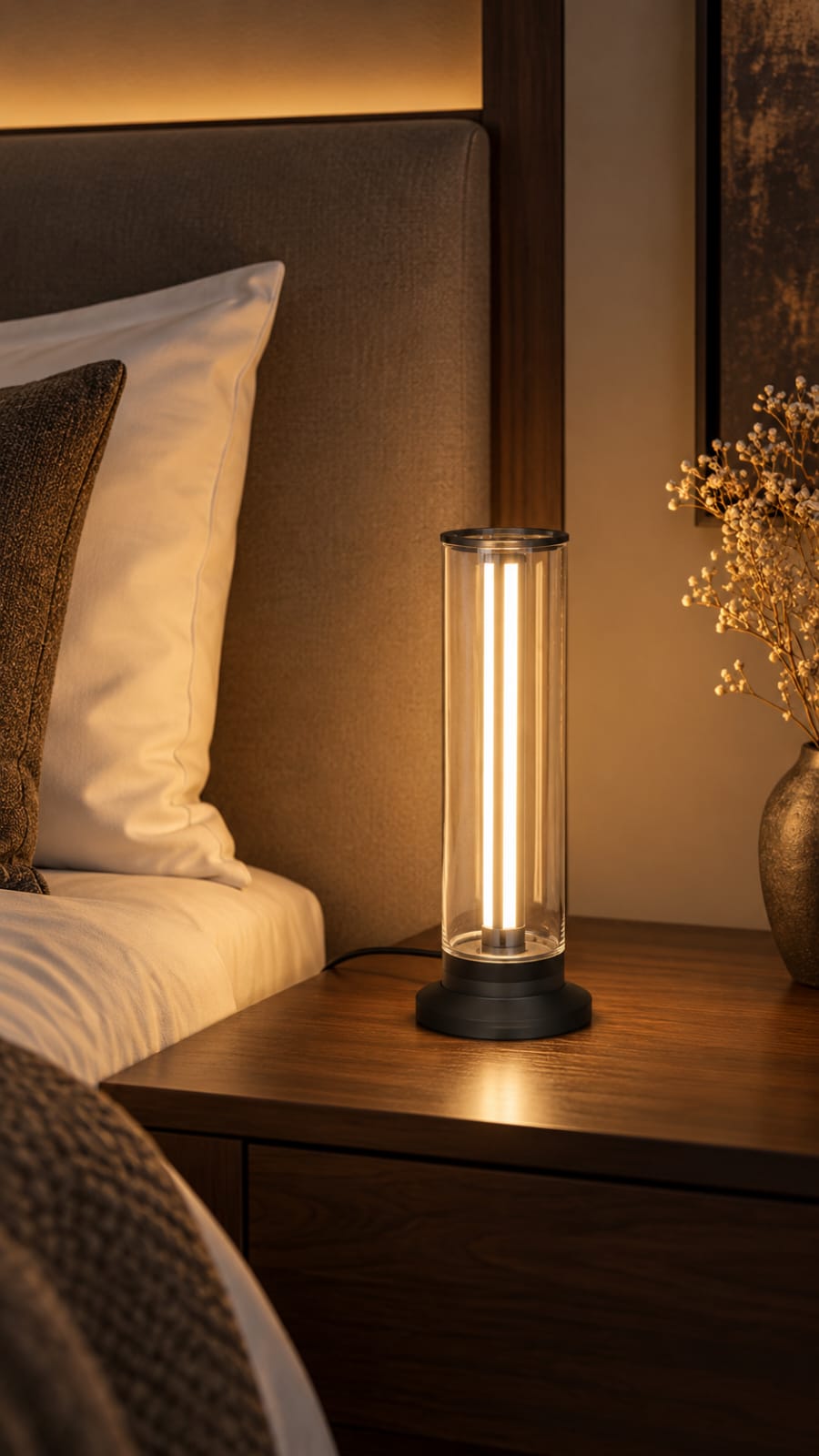 Lampe à poser tubulaire transparente