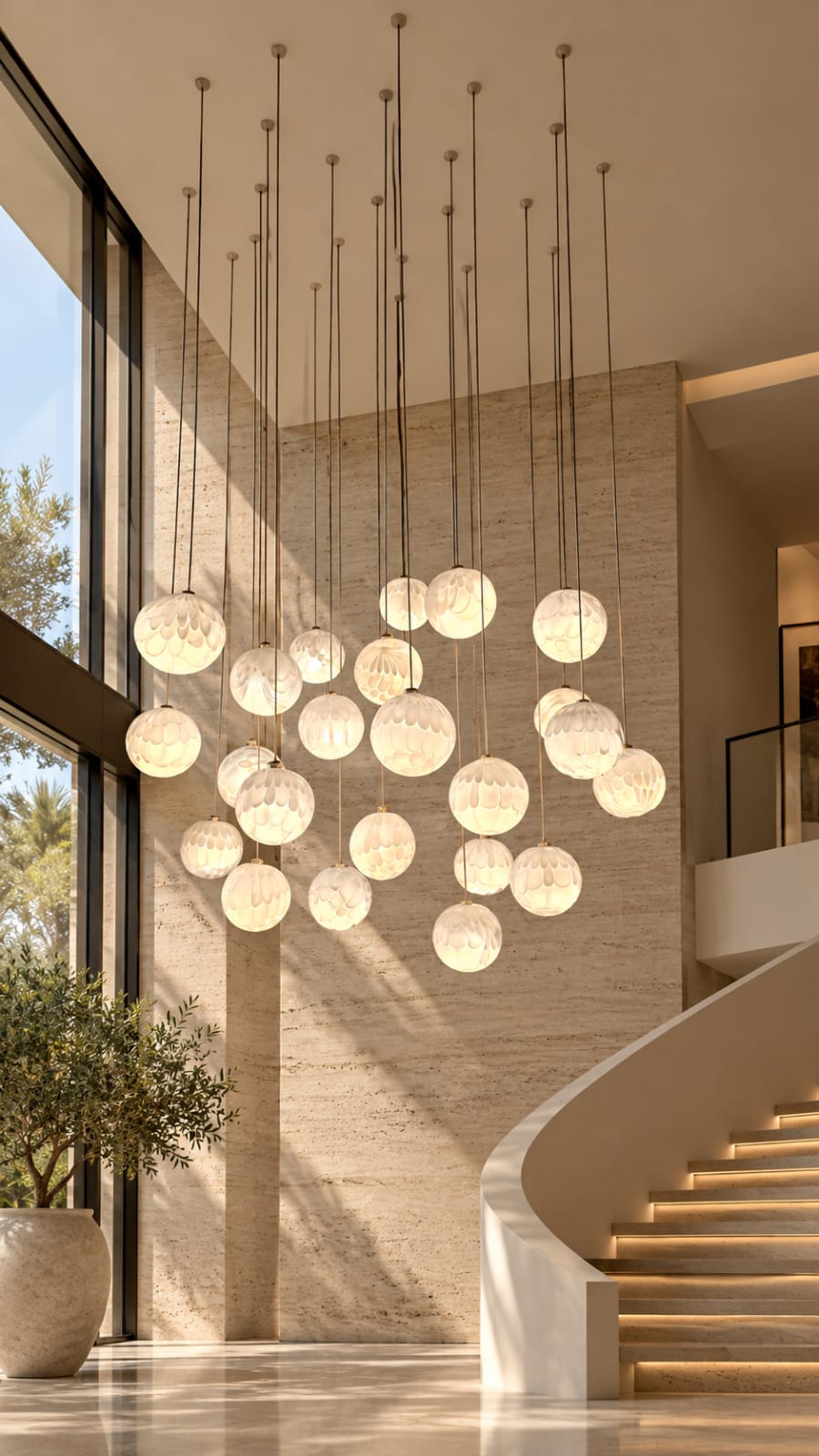 Suspension grappe à globes décor pétales