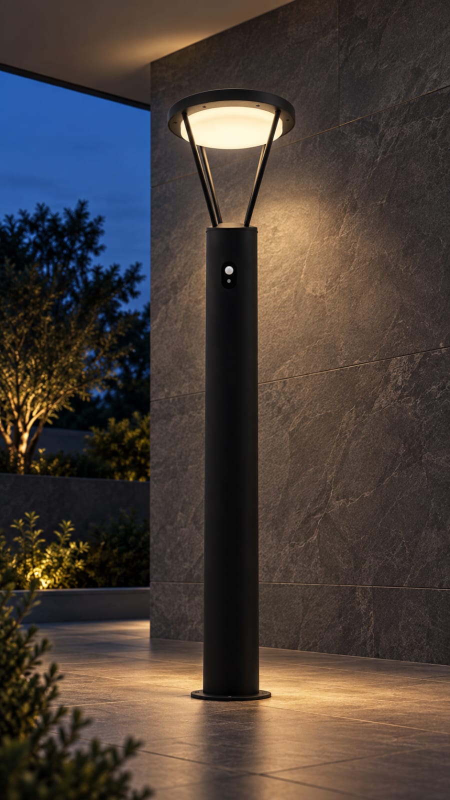 Borne lumineuse noire à tête circulaire