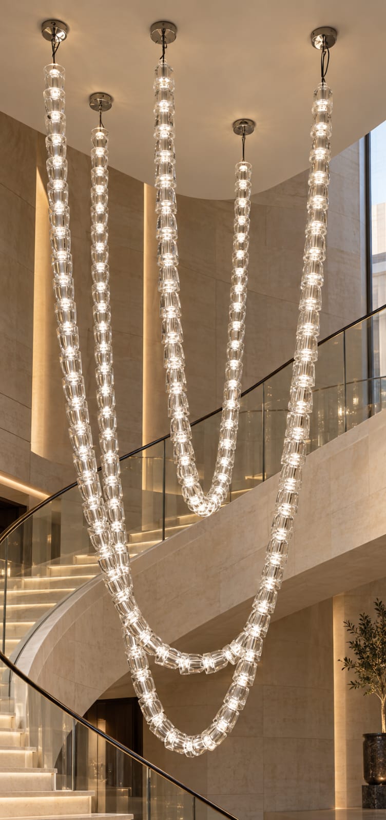 Suspension sculpturale à cinq courbes lumineuses