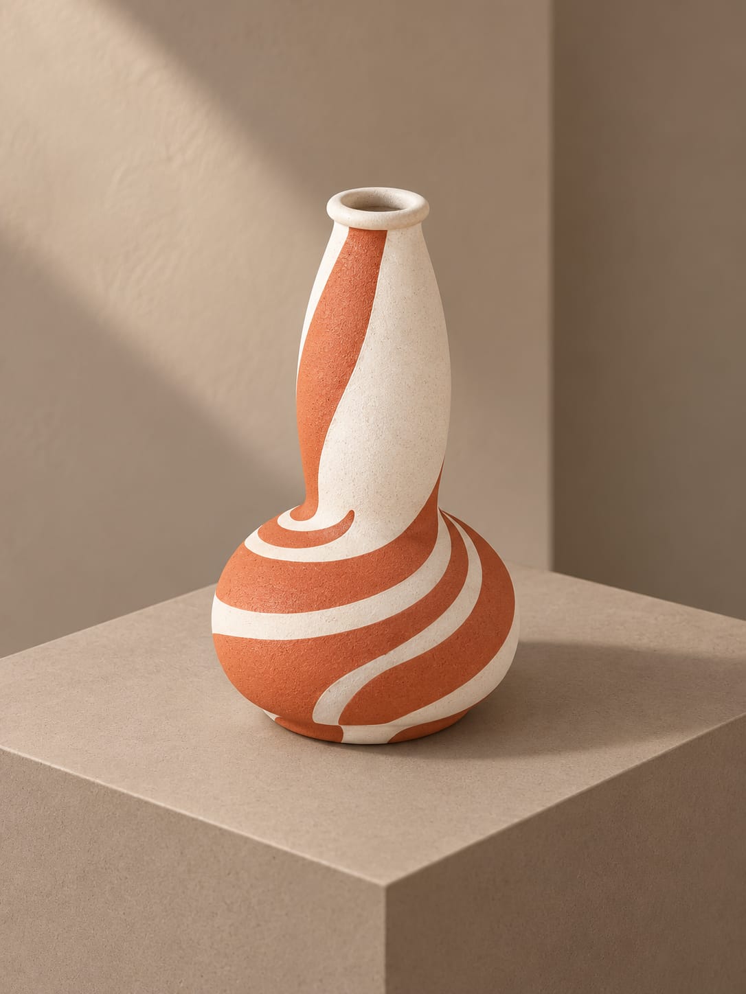Vase décoratif terracotta et écru