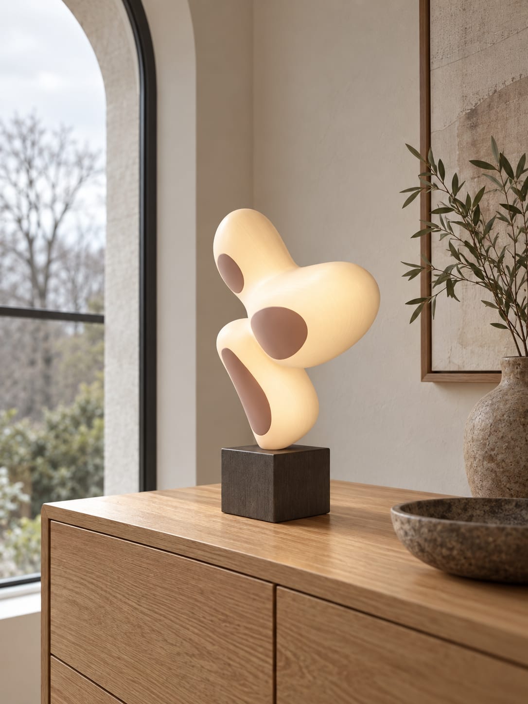 Lampe à poser sculpturale à trois formes organiques