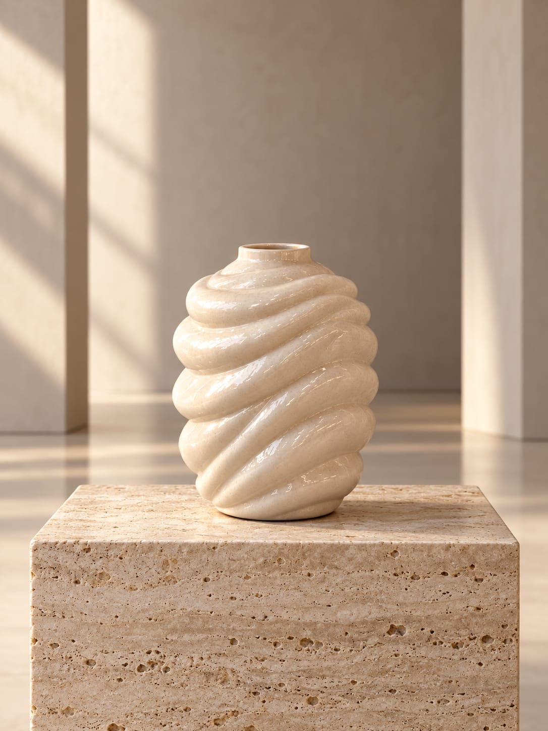 Vase blanc torsadé