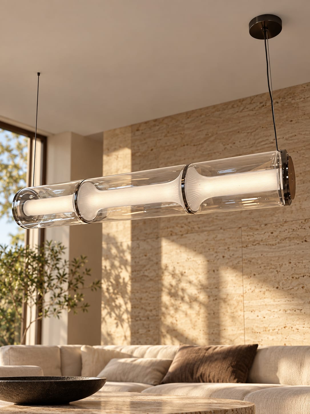 Suspension linéaire en verre transparent