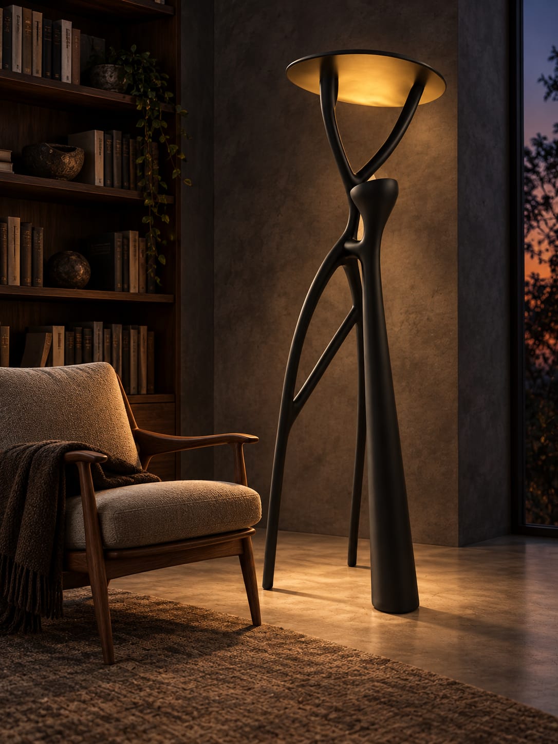 Lampadaire sculptural noir à silhouette organique