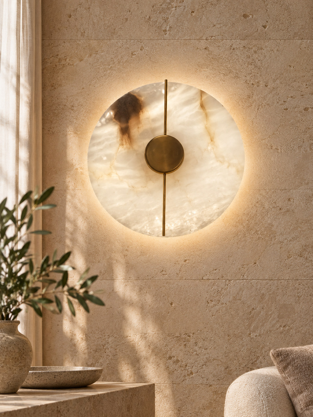 Applique murale ronde effet pierre translucide