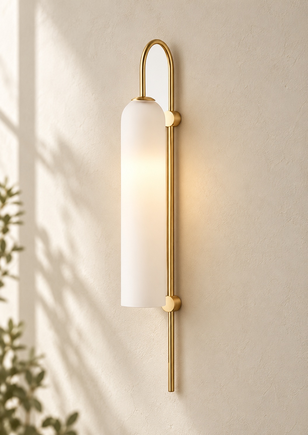 Applique murale élancée dorée à diffuseur blanc