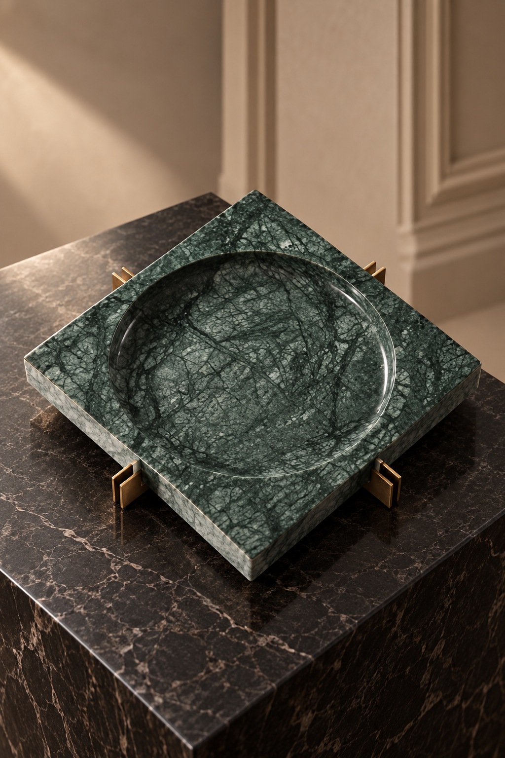 Coupelle décorative carrée effet marbre vert