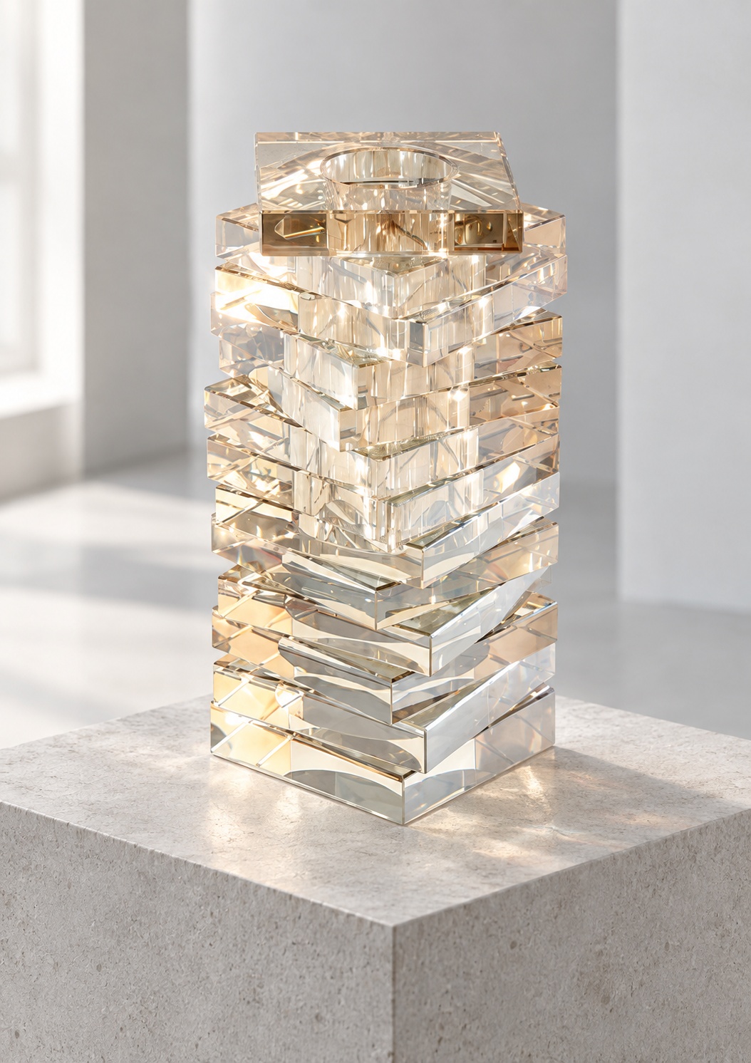 Vase géométrique à reflets champagne